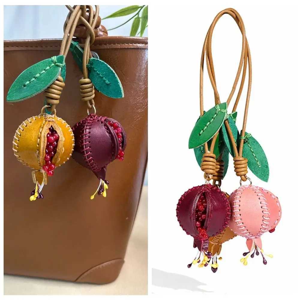 Genuine Leather Pomegranate Fruit Pendant Creative Handmade Fashion Delicate Handbag Ornament Cute Personalized Bag Accessories J251121