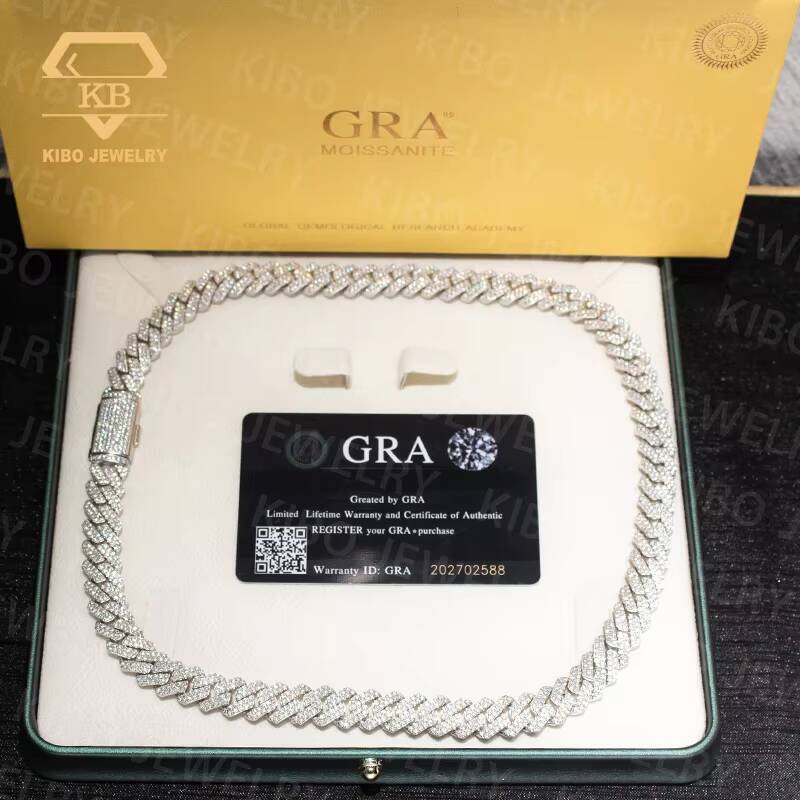 12mm Mossanite Cuban Link Chain Custom Clasp Iced Out 925 Sterling Silver 2 Rows Hiphop Moissanite Cuban Link Chain