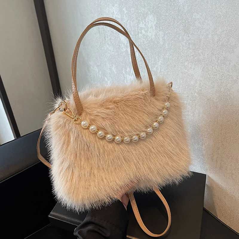 Candy Color Pearl Handle Womens Plush Crossbody Bag Portable Female Furry Handbags Winter Fashion Casual Shoulder BagsXJ251021