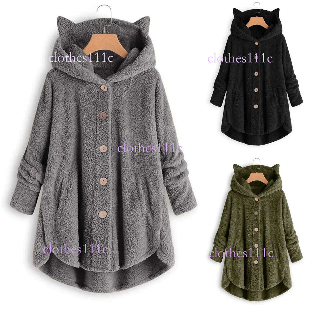Fashionable Autumn Winter Women's Button Up Plush Coat Pure Color Irregular Trendy Brand Round Neck Full Sleeve Sweatshirt