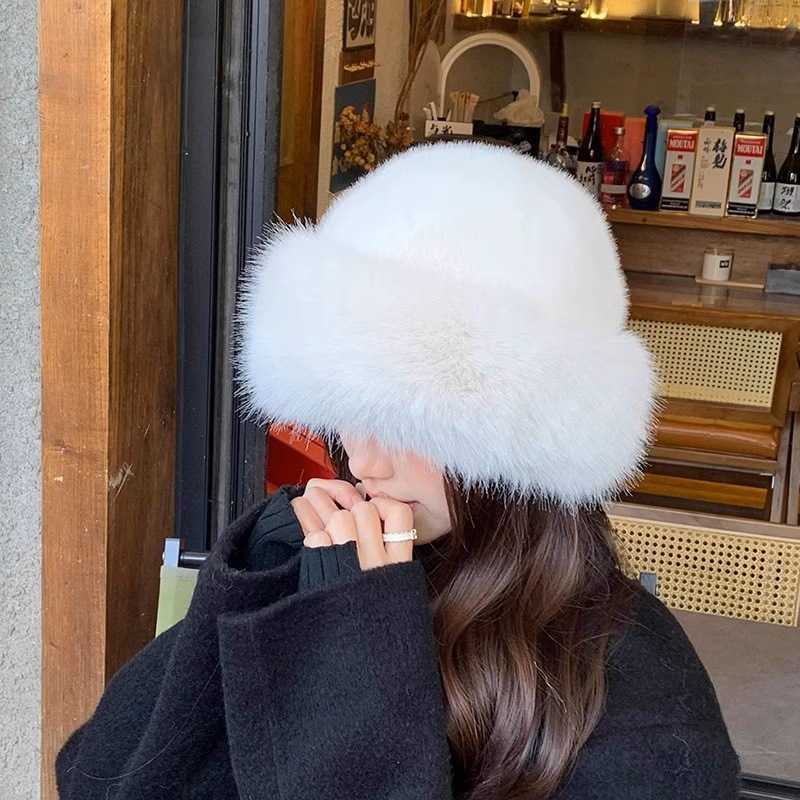 Wide Brim Womens Plush Hat Thickened New Winter Warm Faux Leather Fashion Simple Imitation Mink Princess H251020