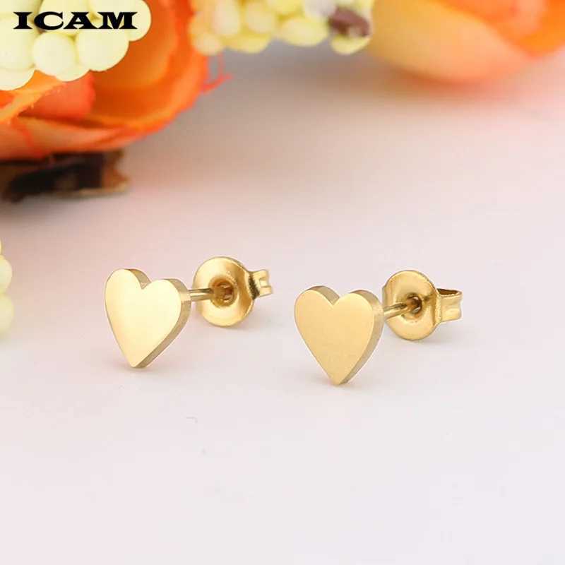 ICAM Women Golden Stainless Steel Cute Stud Earrings Carnations for Girlsl Heart t Earrings Minimalist Jewelry J251021