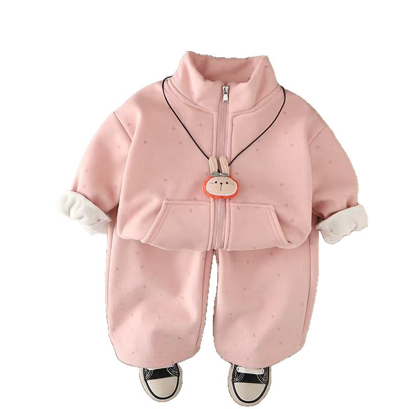 luxury kids clothing girls 2025 New Girls Fleece-Lined Jacket Set 2-Piece, Cute Winter Outfit for Baby Girls, Versatile Warm Coat & Pants Ensemble