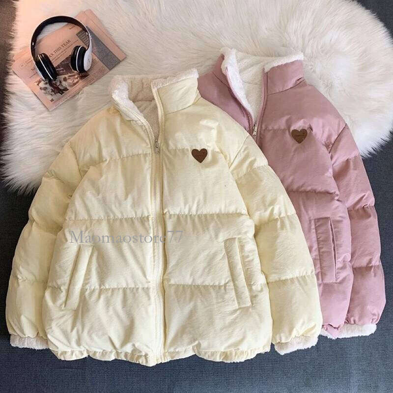 Cute Embroidery Parkas Coat Women Winter Korean Fashion Thick Loose Warm Jacket Double Sided Design Pink Student Clothes goose coat women