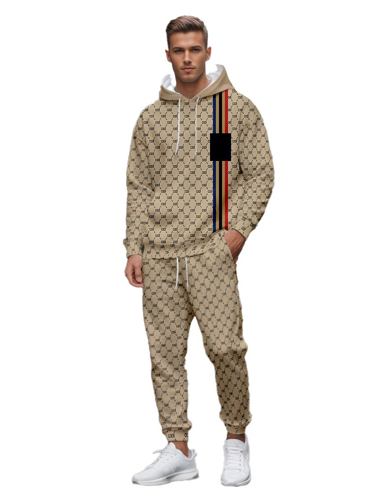 Men's Ankle-Length Knitted Hoodie Casual Outdoor Polyester T-Shirt Long Sleeve Adjustable Drawstring Gradient Print for Autumn Wear - LMWY00195