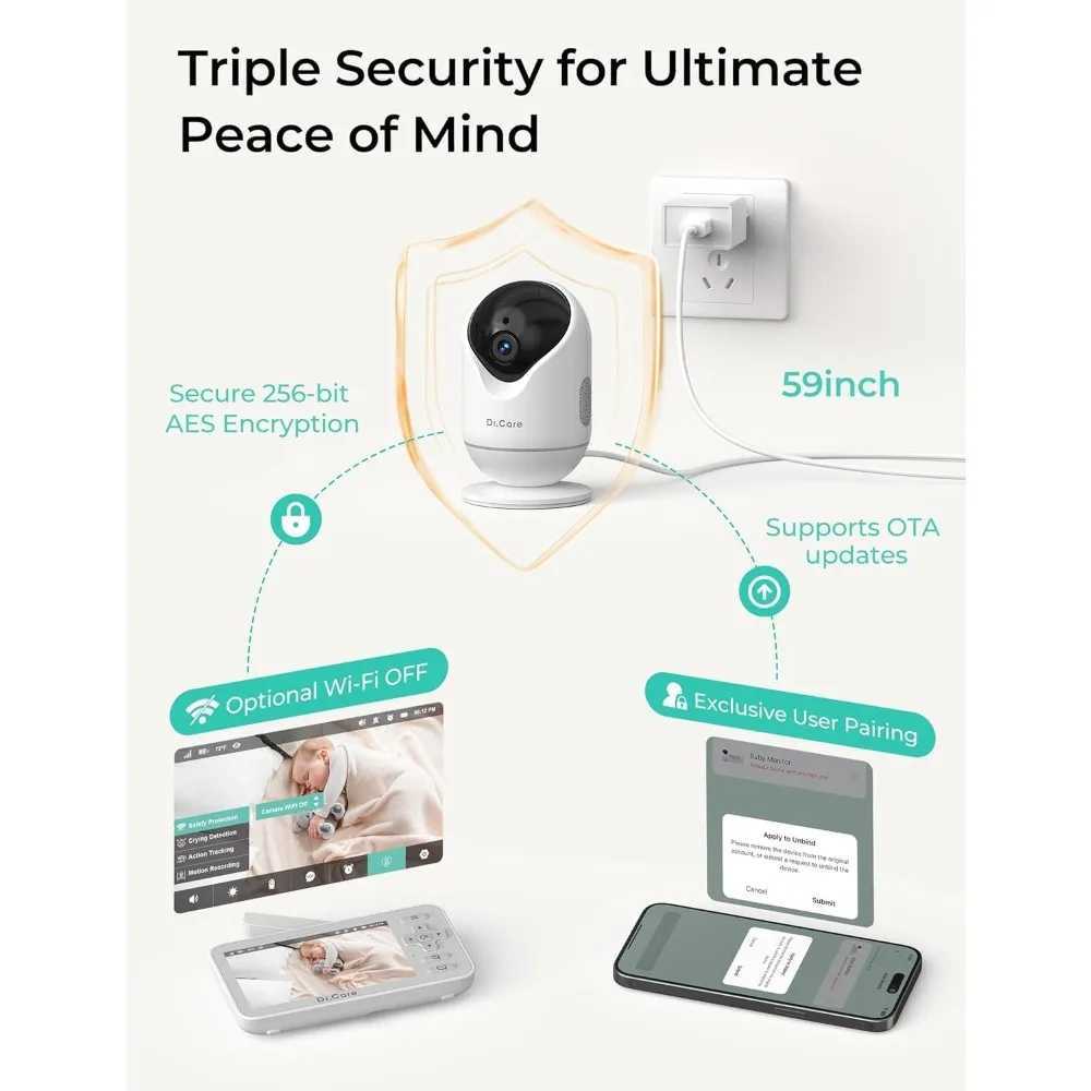 VistaView Lite Smart WiFi Baby Monitor with 2 Cameras 4 720P Split Screen 1080P Camera App Control Motion Alerts Night Vis J251121