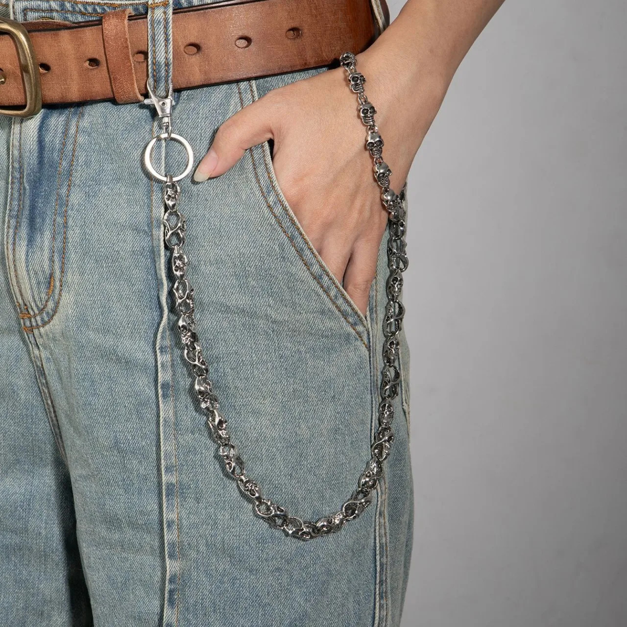 Punk dice motorcycle style Pants chain Bicycle chain spring skeleton waist chain decoration 251021