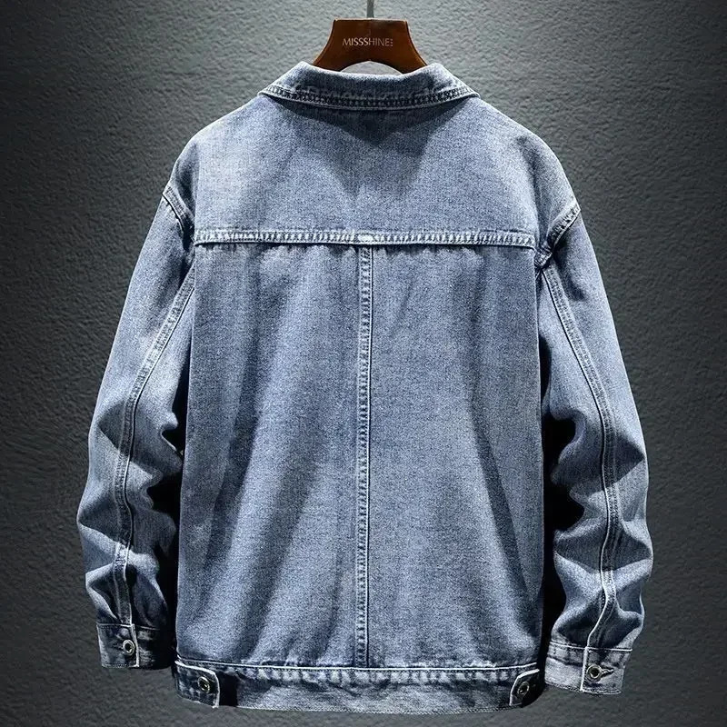 Autumn Cargo Denim Jackets Man Gray Jeans Coat for Men Button Blue Japanese of Fabric Low Cost Original Clothing Outwear Trendy 251010