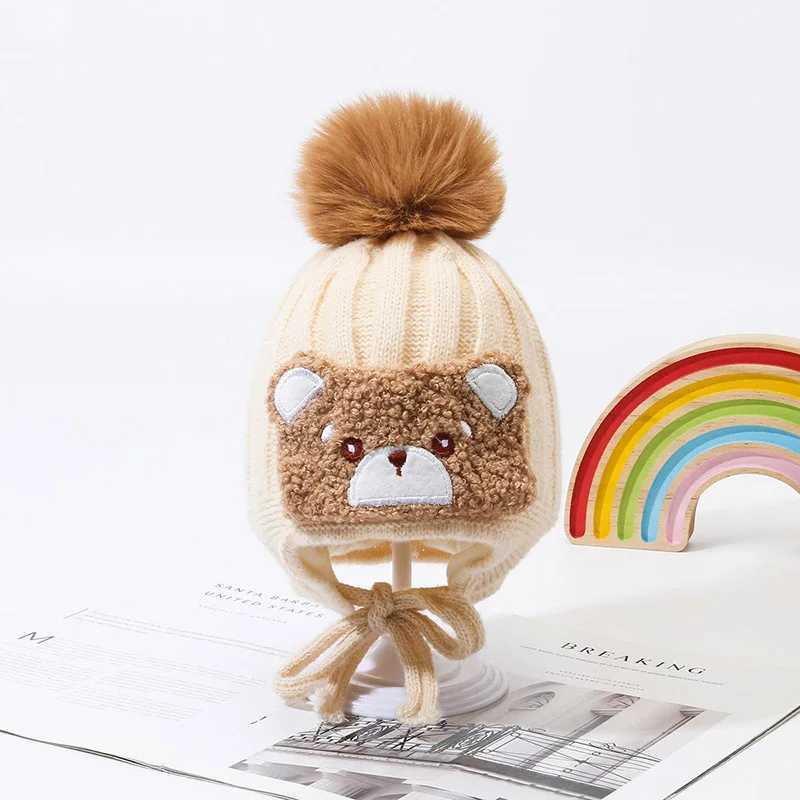 Warm Big Pompom Baby Winter Warm Hat Windproof Soft and Breathable Cartoon Bear Thick Ear Protection Cap Woolen Yarn J251021