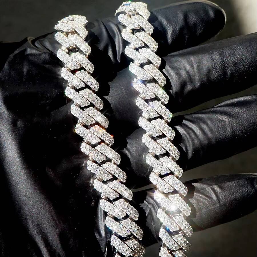 VVS Moissanite Brilliant Cut Diamond Cuban Chain High Quality 14k Gold Diamond Stainless Steel Fine Jewelry Chain for Men