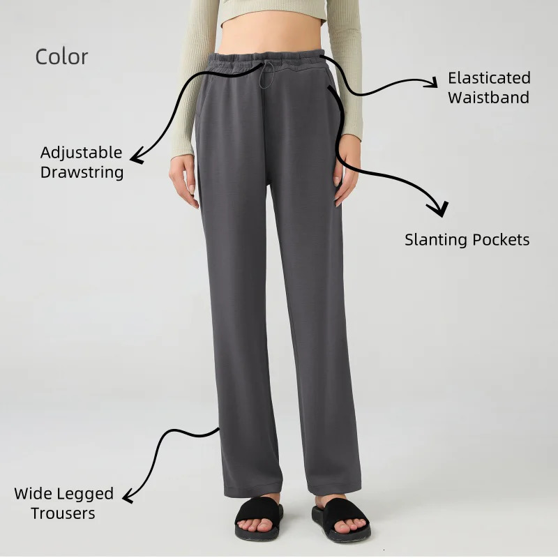 Air Layer High Quality Yoga Pants Women Waist Legging Loose Straight Wide Leg Running Pocket Sport Leisure Workout Leggings 251017