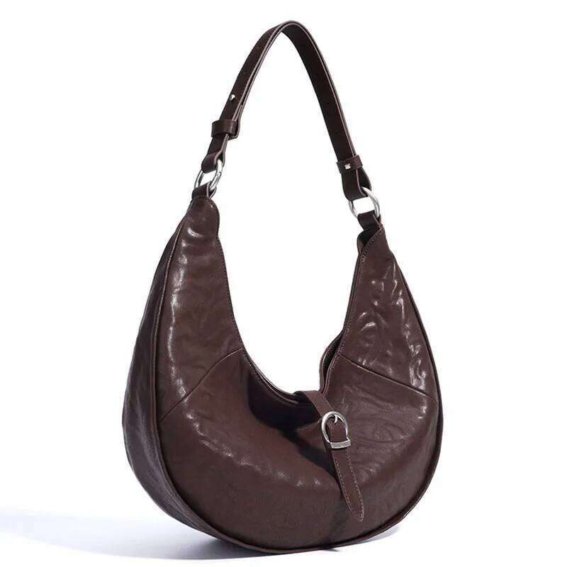 Genuine Leather Underarm New Vintage Pleated Crescent Head Layer Cowhide Fashion Women's One-Shoulder Crossbody Bag Suotong1021