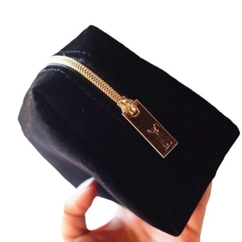 Luxury brand black velvet cloth makeup bag fashion travel portable zipper lipstick perfume make up bags for women