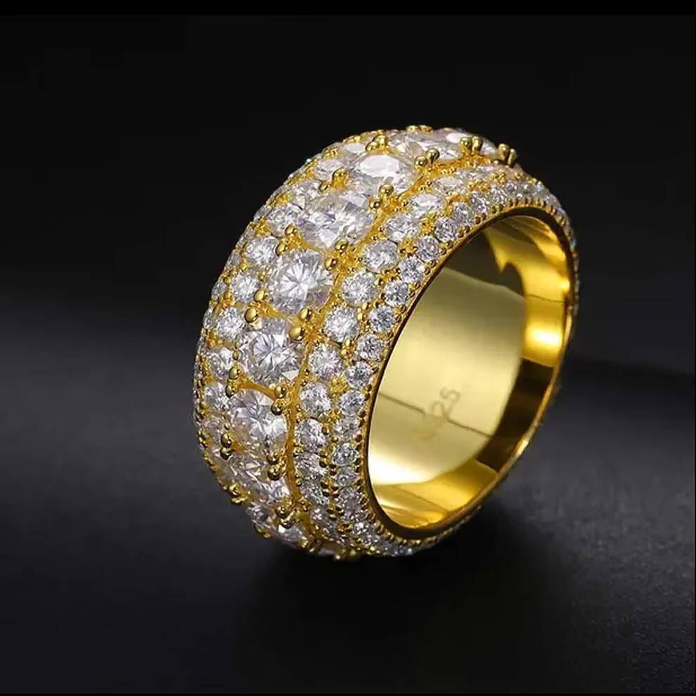 14K Gold 5 Row Moissanite Ring Hiphop Style Mens Ring an Excellent Gift for Those who love Shining 18K Gold Gold