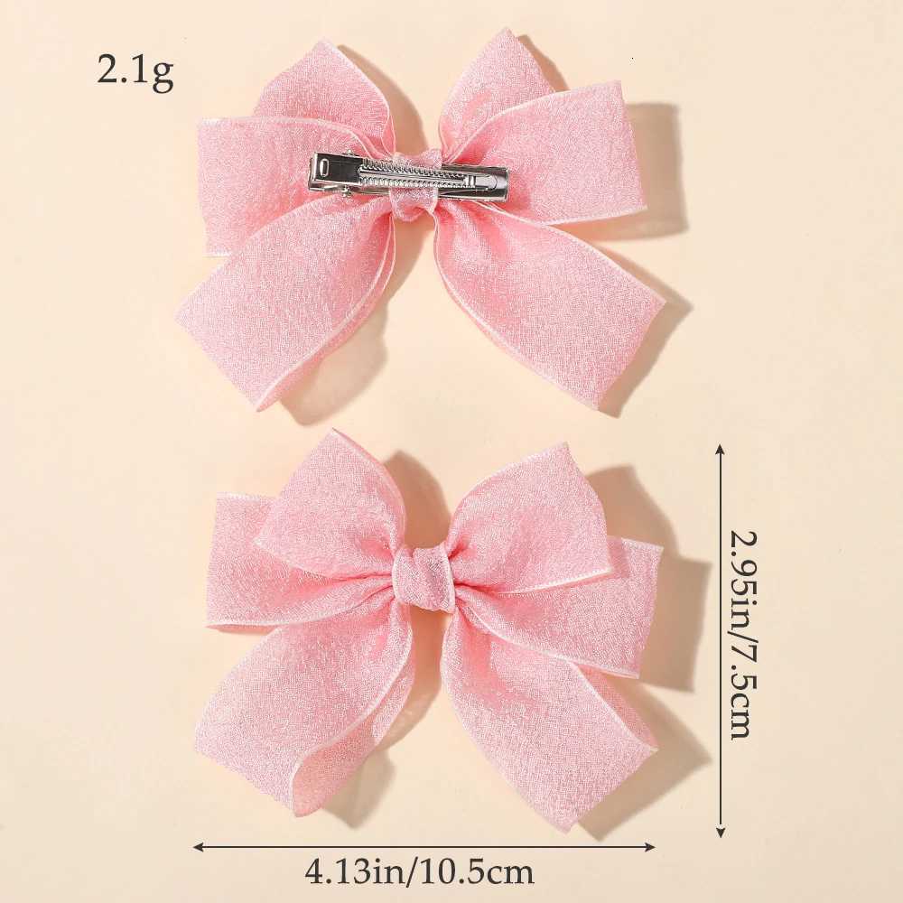 2pcsset Cute Lace Bows Hair Clips for Girls Sweet Solid Color Gauze Clip Soft Hairpins Pink Princess Kids Hair AccessoriesW254021