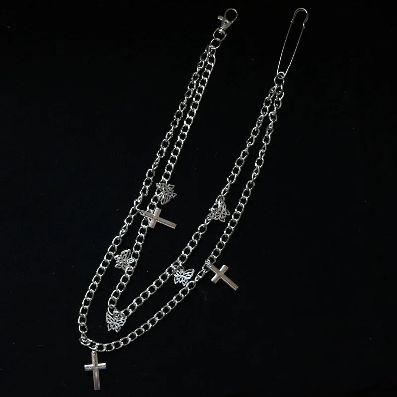 WKOUD Punk Street Butterfly Belt Waist Chain Male Women Pants Chain Multi Layer HipHop Hook Trousers Keychain Jewelry 251021