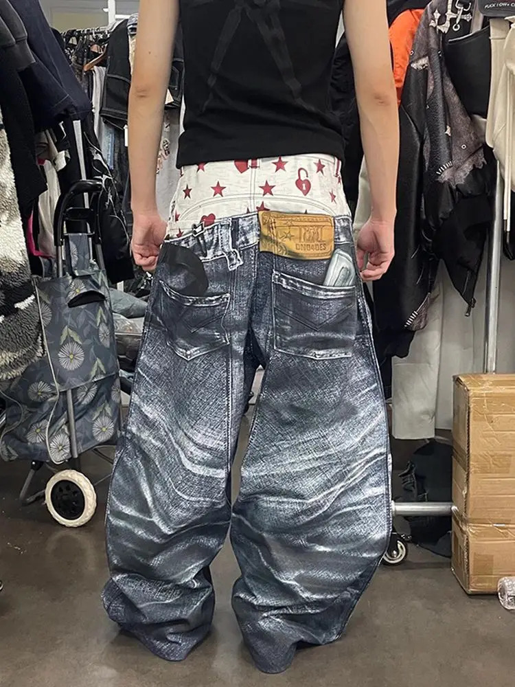 Jeans for Men Street Style Harajuku Hiphop Vintage Baggy Casual Wide Leg Y2k Pants Mens 251017