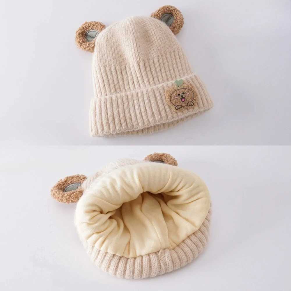 New Baby Cartoon Knitted Hat Cute Bear Earmuff Beanie Soft Thick Kids Warm Headwear Suitable for Fall Winter Kids Gifts J251021