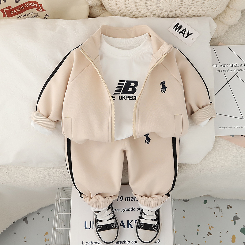 kids designer clothes 2025 Kids Striped 3-Piece Sportswear Set, Boys Girls Autumn Casual Long Sleeve Outfit, Fashion Track Jacket with Pants