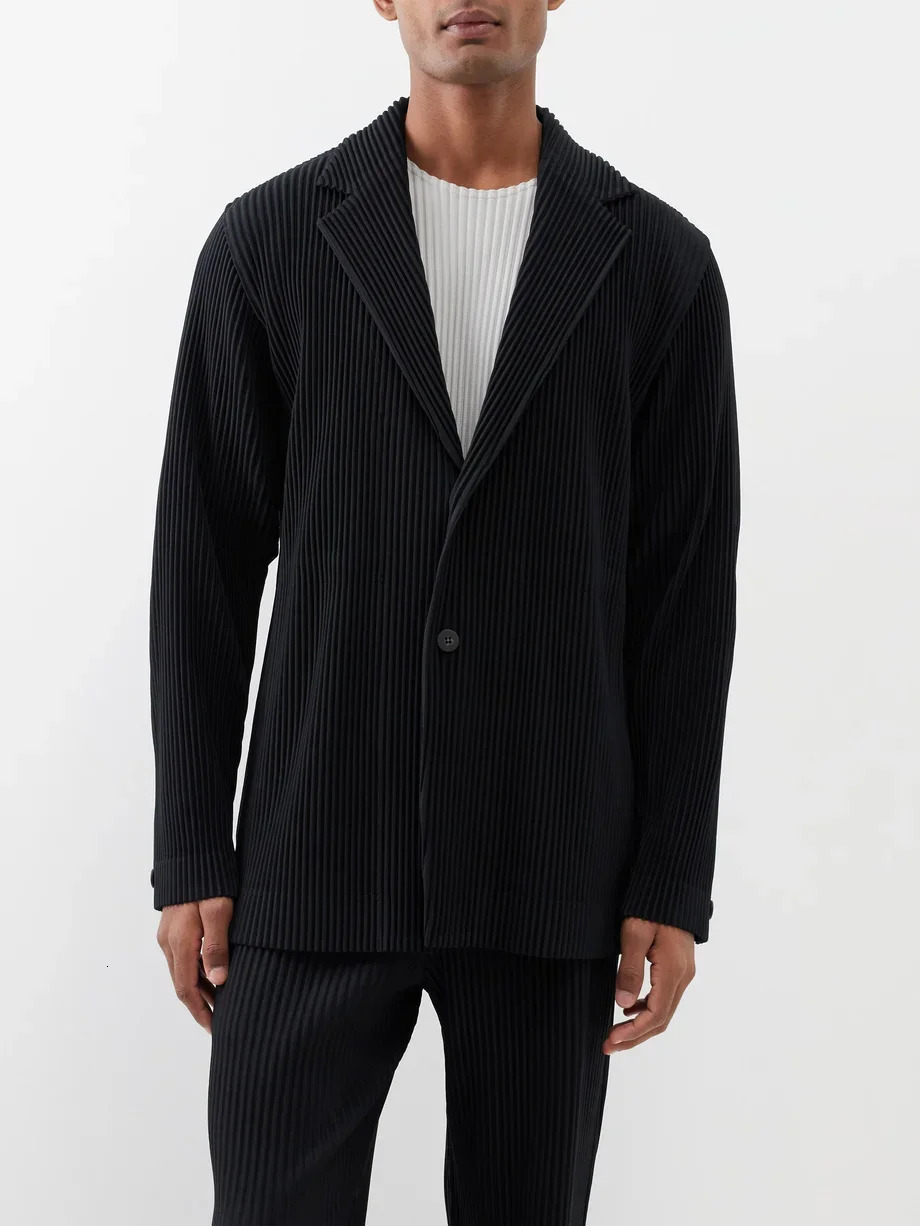 Miyake Pleated Blazers Business Casual Lined Blazer Top Fashion Suit Slim Fit Coat High Quality Jacket 251021