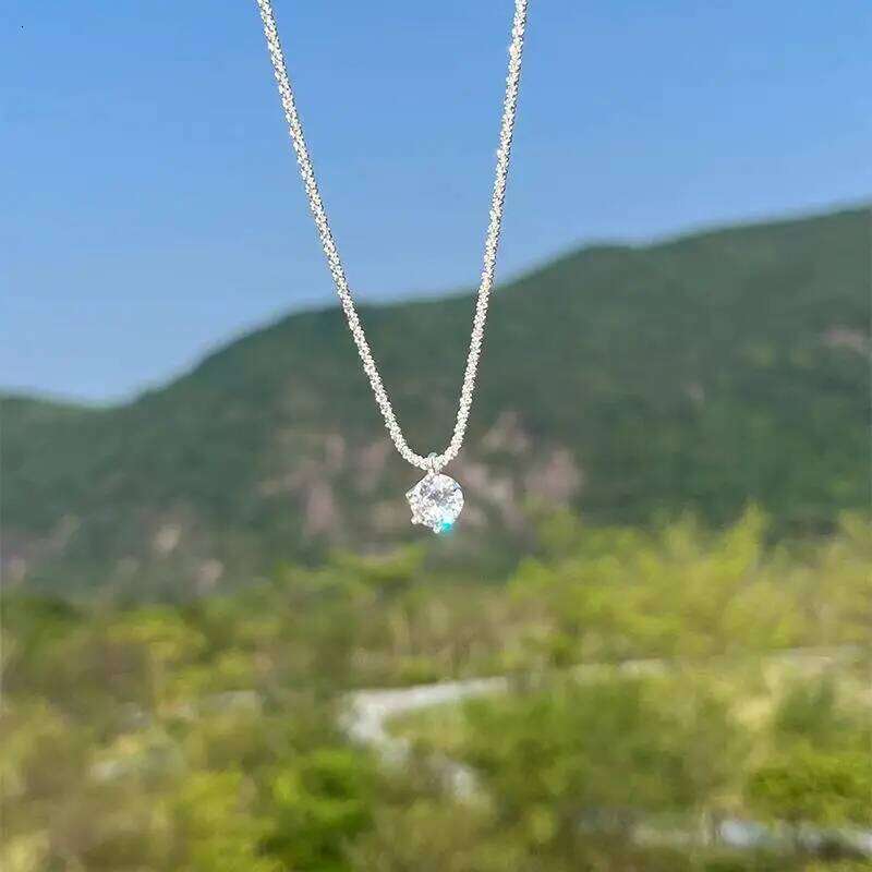 Popular S Sterling Sier Sparkling Necklace For Women Light Round White Dia Pendant Galaxy Collar Chain Jewelry