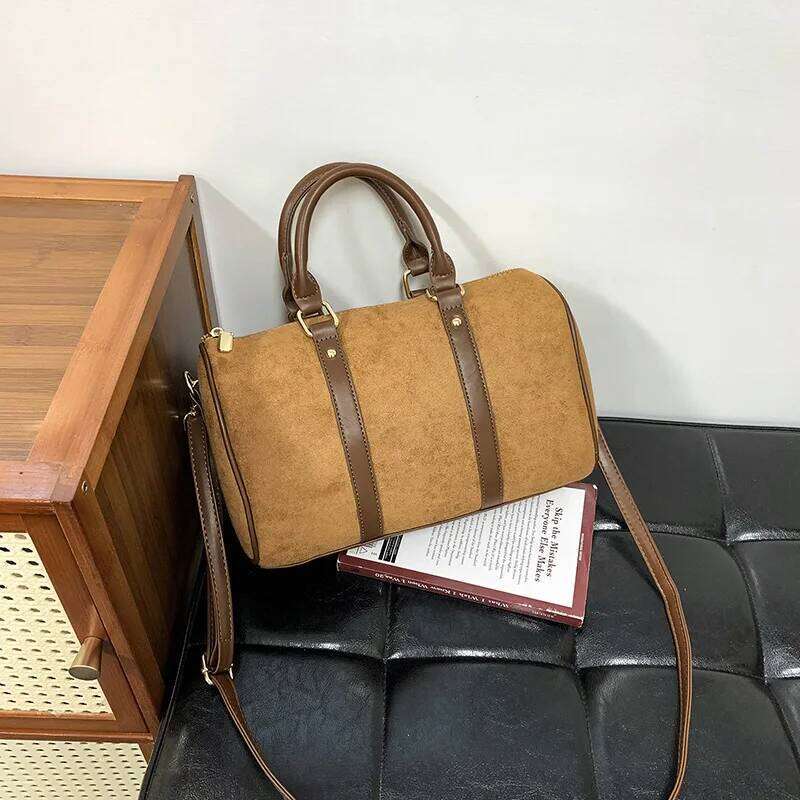 Brand design Boston handbag for womoen big totes Faux Suede female Shoulder Crossbody Bags Large Capacity Travel bag brown