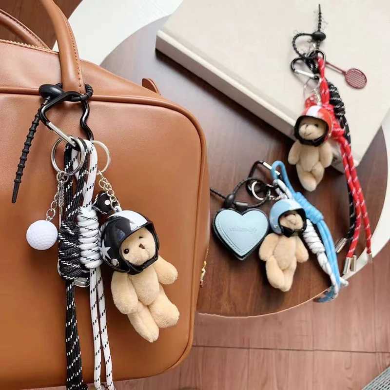 Cute Helmet Bear Bag Pendant Woven Rope Heart Phone Key Ring DIY Bag Accessories J251121