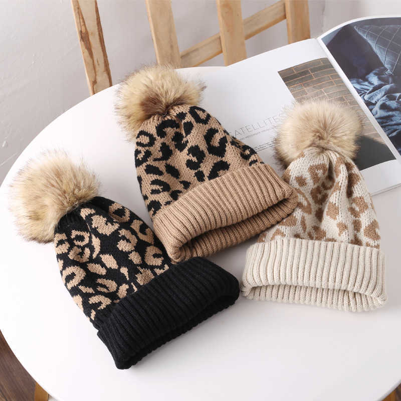Outdoor Mens Sports Leisure Warm Knitted Hat Autumn and Winter Leopard Print Wool Ball Wool Hat H251020