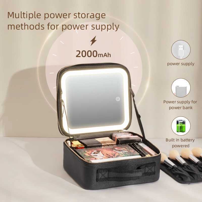 Makeup Travel Train Case with LED Lighted Mirror 3 Color Adjust Settings Travel Makeup Bag With Adjustable DividersW251021