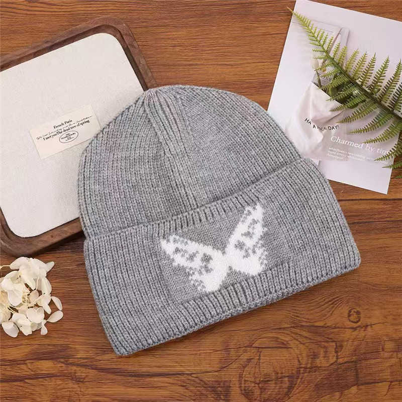 Autumn and Winter Knitted Hat Butterfly Jacquard Personality Fashion Outdoor Casual Warm Wool Pullover Hat H251020