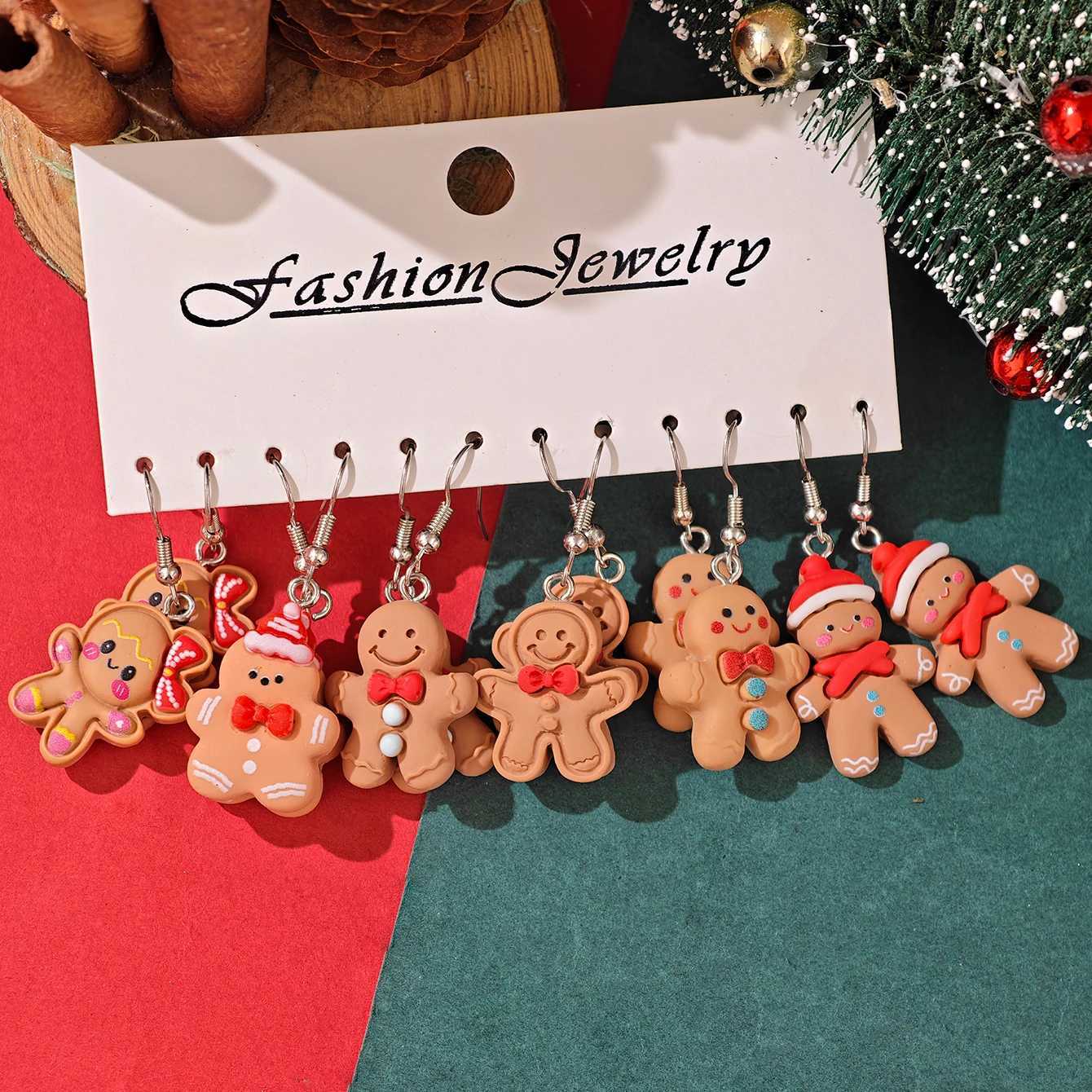New Cute Cartoon Gingerbread Man Christmas Tree Santa Penguin Resin Dangle Earrings Set Womens Christmas Gift Jewelry J251021