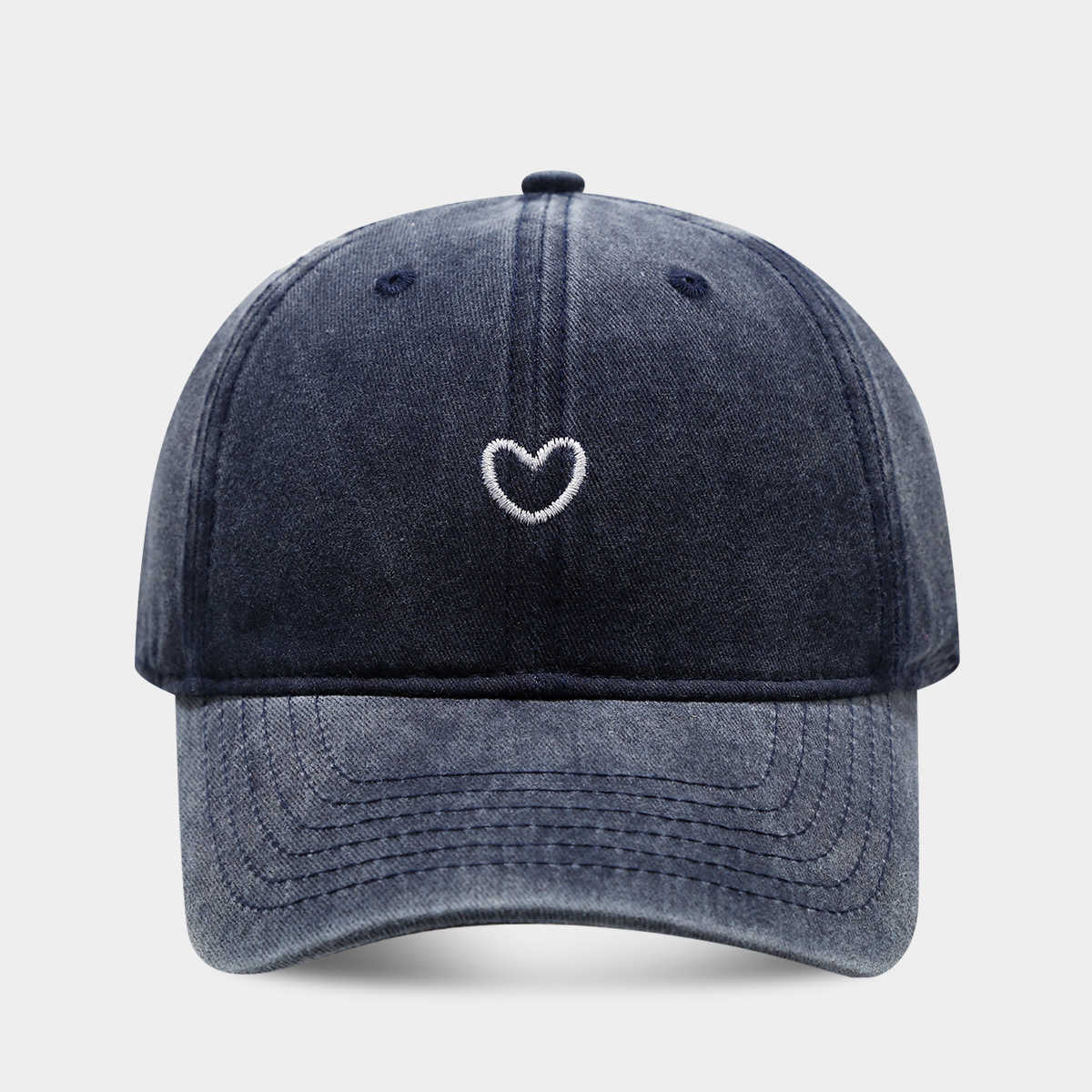 Artistic Small Heart Embroidery Soft Top Fashion Baseball Cap for Women Summer Outdoor Simple Washed Baseball Cap for Men Autumn H251020