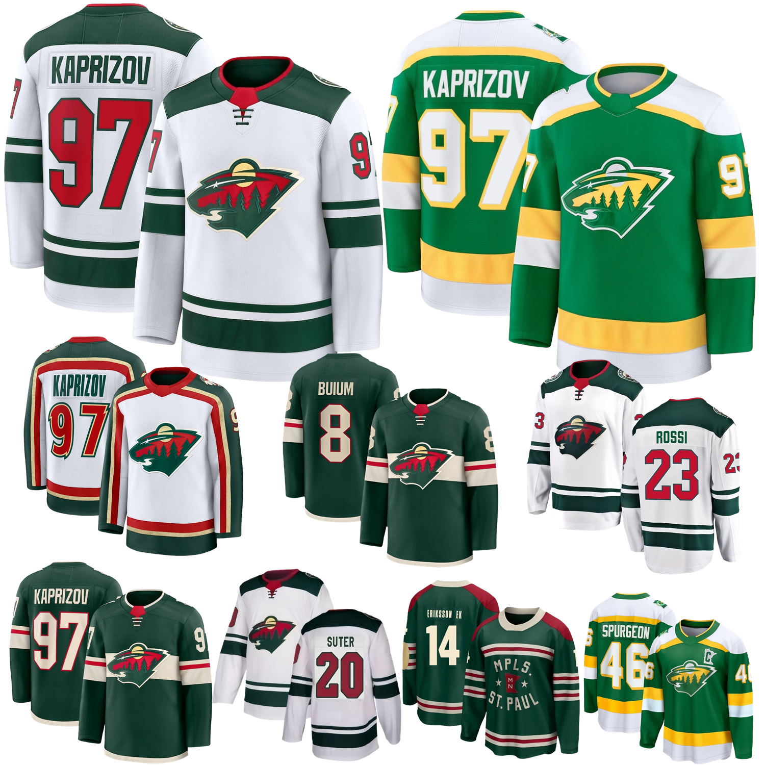 MN Hockey Jersey Kirill Kaprizov Wild Boldy Joel Eriksson Ek Marco Rossi Quinn Hughes Mats Zuccarello Marcus Foligno Buium Tarasenko Jiricek Hartman Sturm Trenin