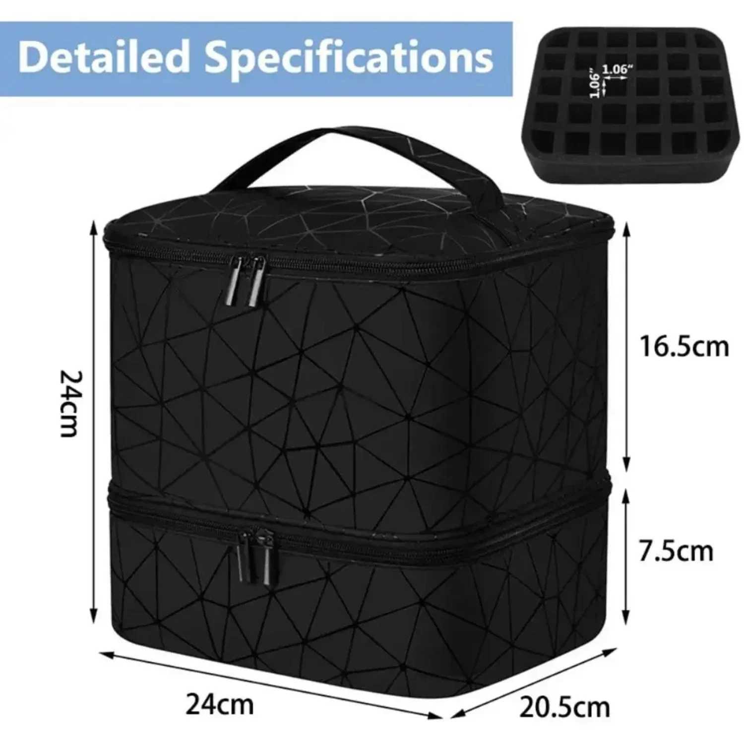 Professional Nail Case Cosmetic Organizer Bag Double Layer 30 Grids Nylon Makeup Handbag with Handle Portable Beauty Storage BagW251021