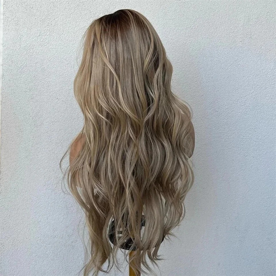 13X4 Lace Frontal Hd Ombre Platinum Blonde Lace Front Wig Highlight Women's 13X6 Body Wave Human Hair Wig Heat Resistant Cosplay Party