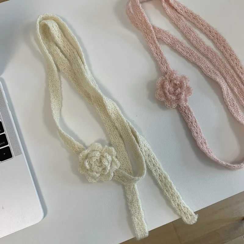 2024 Elegant Autumn And Winter Handmade Flower Decorated Long Scarf 2024 Girls Chic Thin Scarves 18015cm W251021