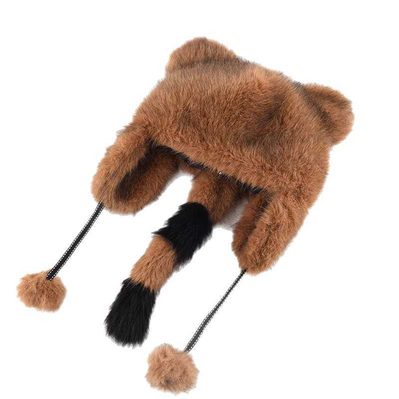 Winter Warm Cute Little Raccoon Hat Parentchild Hat Fashion Versatile Northeast Faux Fur Raccoon Fur Feng Hat H251020