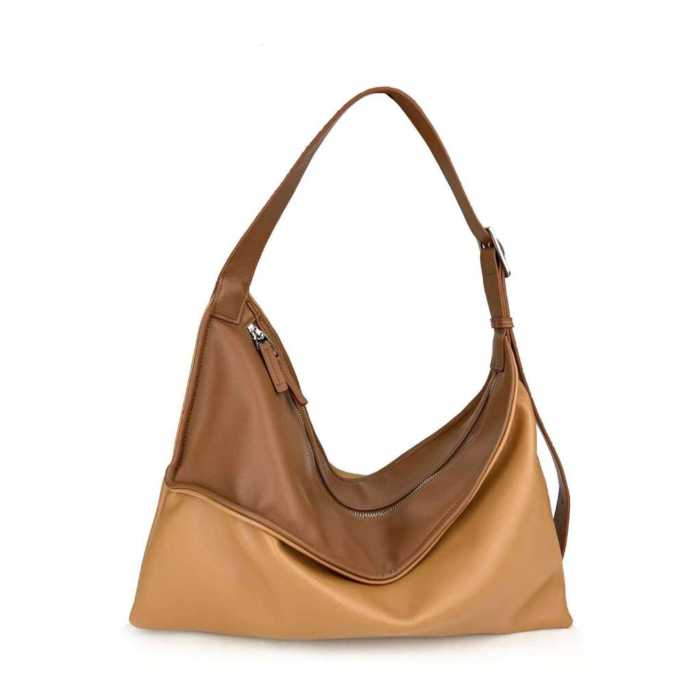 Geometric Splicing Shoulder New Style For Men And Women, Street Fashion Contrasting Color Kink Leather Crossbody Bag 251021