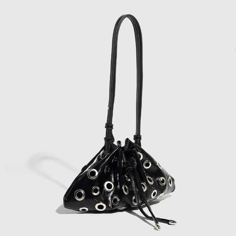 Women Metal Stud Y2k Shoulder Bag Large Capacity Retro Hollow Handbag Drawstring Crossbody Bag Shopping Vacation HandbagXJ251021