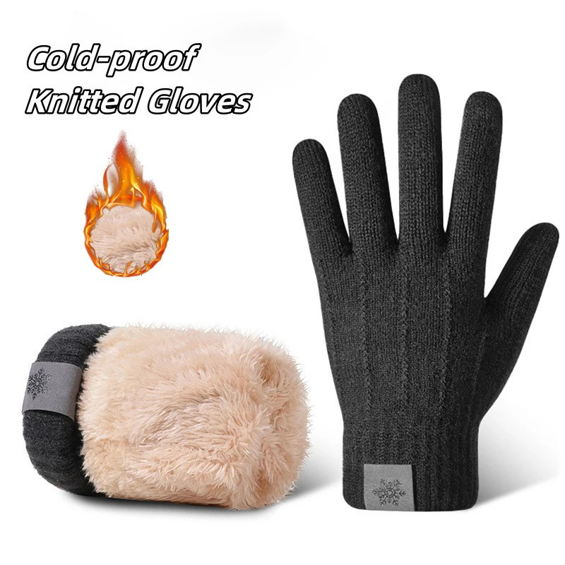 Protection From Cold Knitted Gloves Double layer Touchscreen Winter Gloves Warm Outdoor Windproof Skiing Snow Mittens Driving 251020