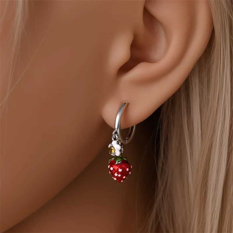 Earrings 925 Silver Fruit Series Cherry Strawberry Hoop Earrings Ear Studs Zircon Making Jewelry for Women Girl Party J251021