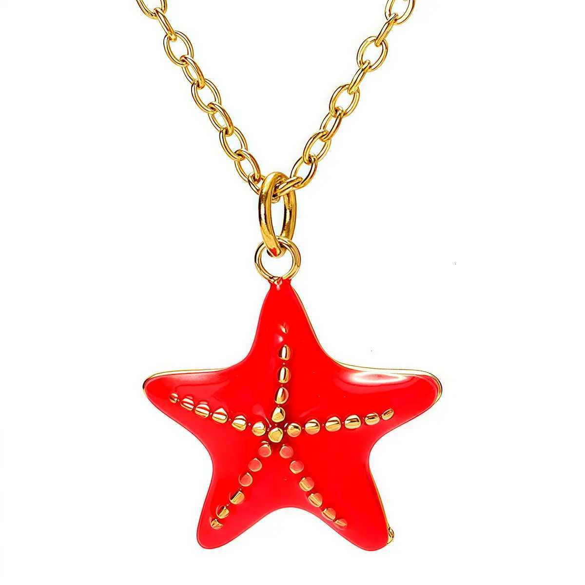 Waterproof Stainless Steel Cute Red Enamel Starfish Charm Necklace 14K Gold Color Pendant Choker Jewelry For Women Daily Wear XJ250717