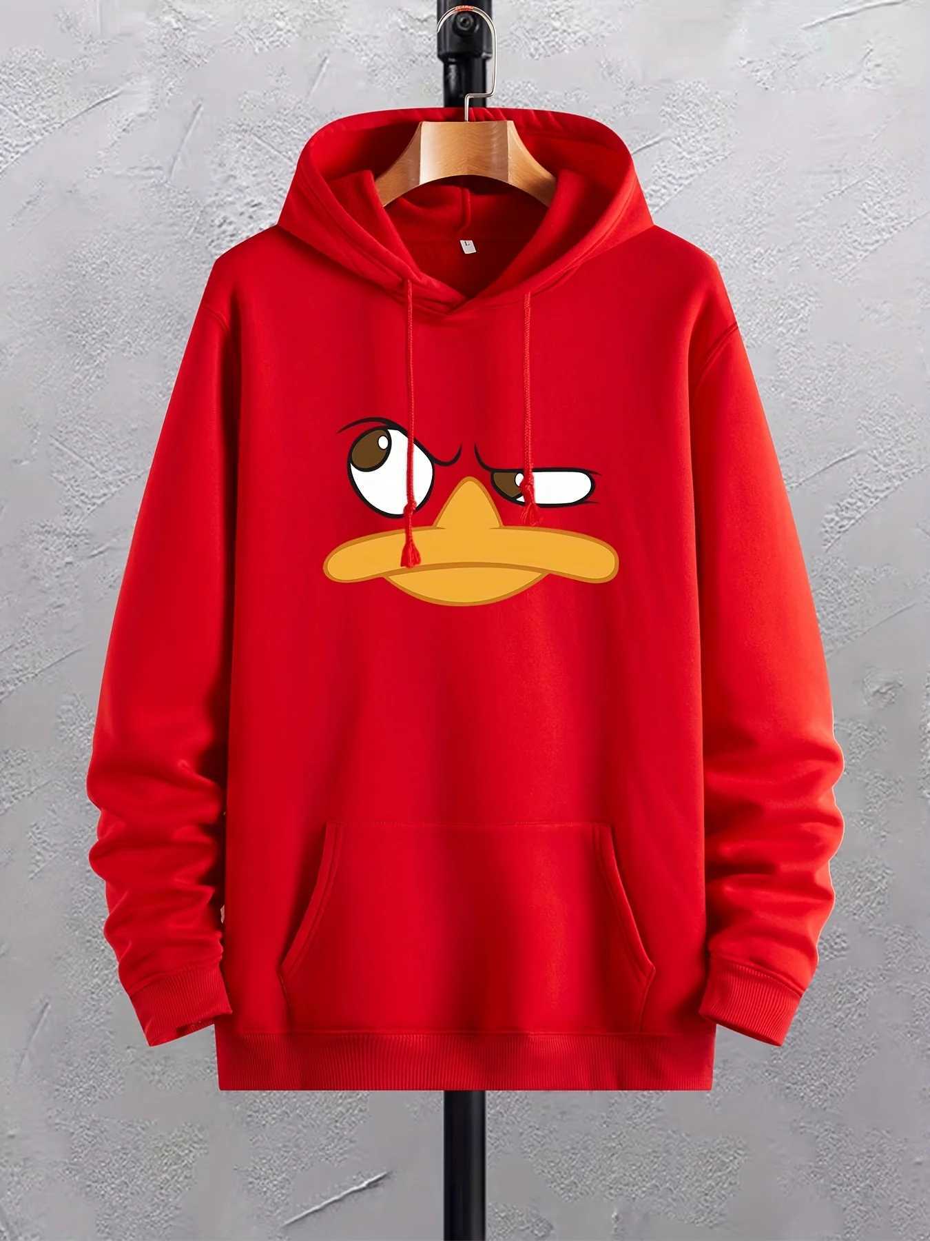 Cartoon Duck Print Hoodies For Men Graphic Hoodie With Kangaroo Pocket Comfy Loose Trendy Drawstring Hooded Pullover W251021