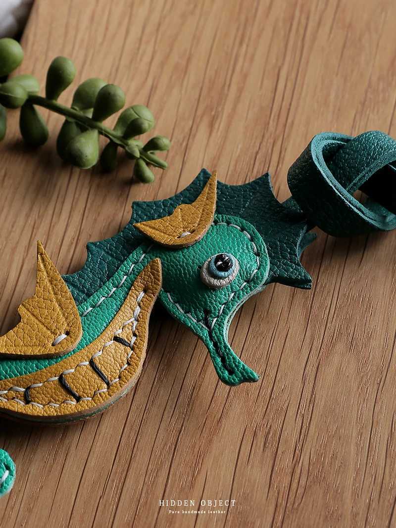 Handmade leather Bag charm Small Seahorse bag pendant leather car keychain pendant doll small decoration Birthday gift Keyring W251021