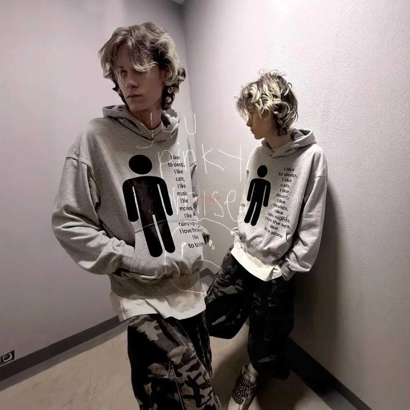 Letter Print Pullover Top High Street European and American Style New Hoodie Punk Hiphop Trend Casual Commuting Y2k Top W251021