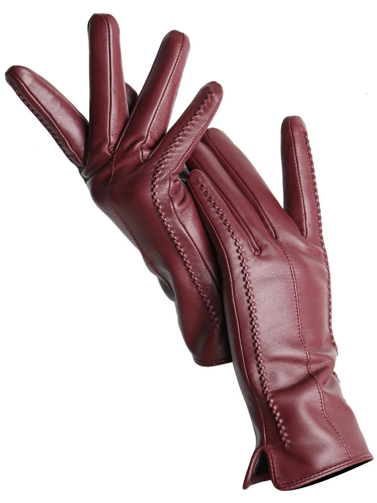 Womens sheepskin gloves winter warm plus velvet short thin touch screen driving color womens leather gloves good quality 2226 251020