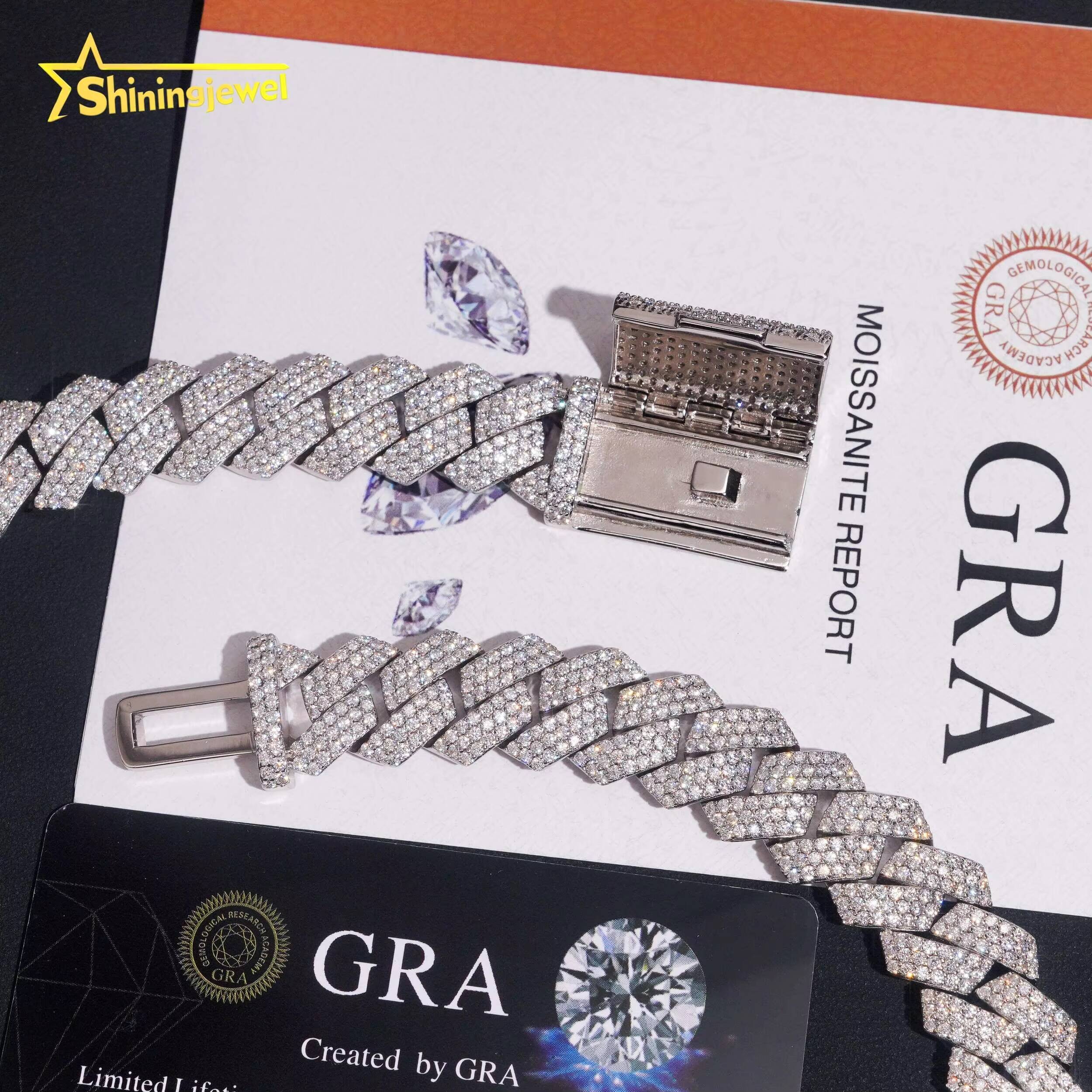 New Design 925 Silver 15MM 3Rows Cuban Link Moissanite Hip Hop Jewelry Iced Out Men Fashion Long Necklace Cuban Link Chain