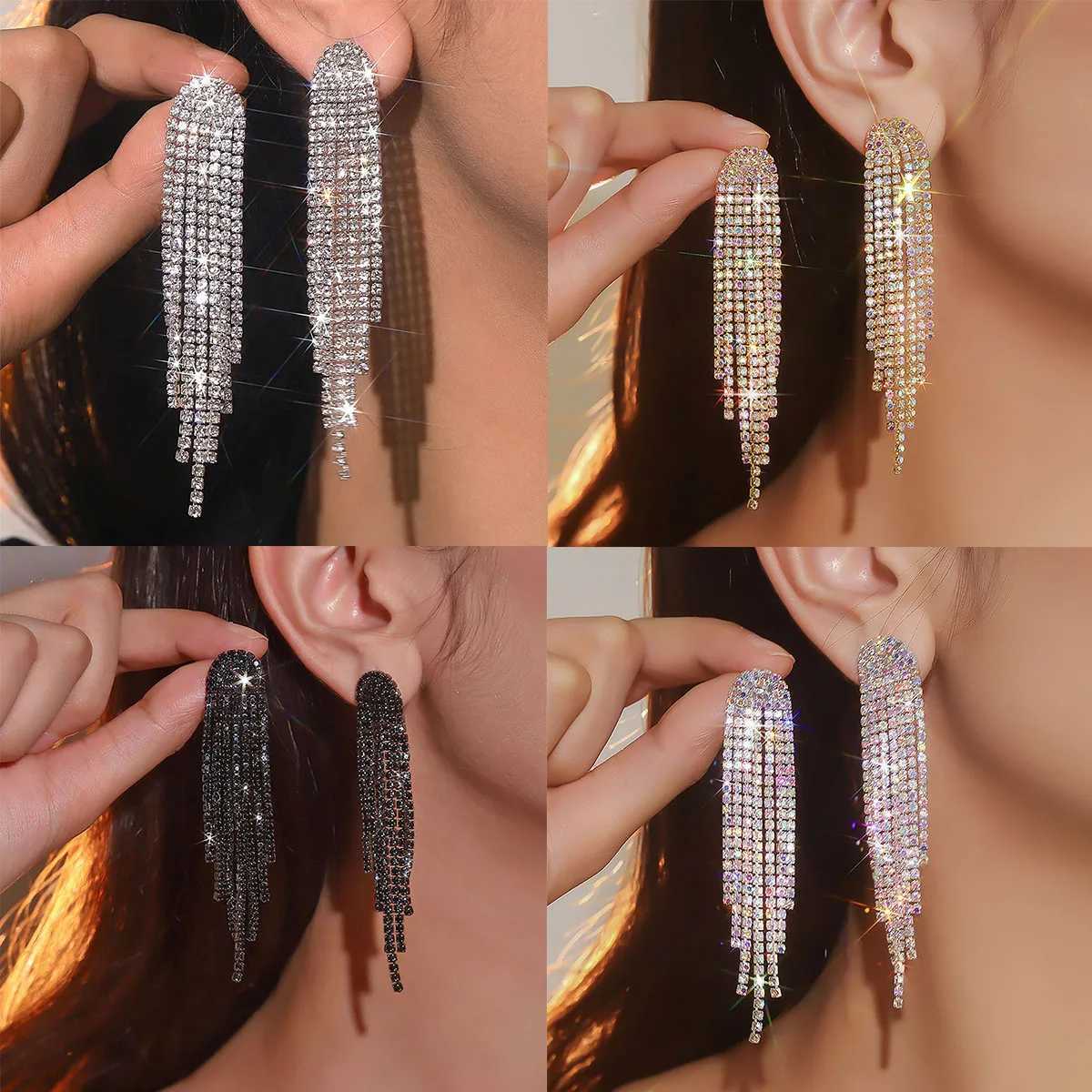 BLIJERY Fashion Long Tassel Drop Earrings for Women Black Gold Silver Color Rhinestone Dangle Earring Wedding Party Jewelry Gift J251021