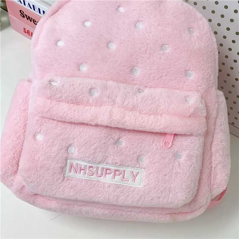 2025 New Classic Solid Color Plush Sweet Backpacks for Women High Quality Interior Zipper Pocket Large Capacity School BagsW251020