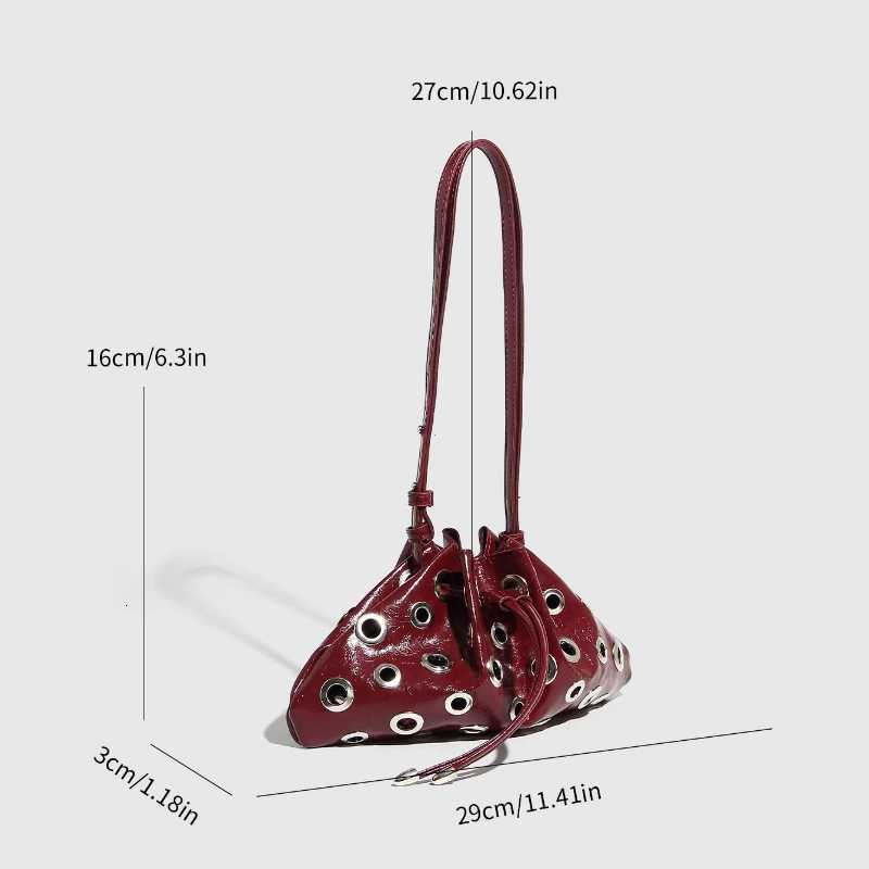 Women Metal Stud Y2k Shoulder Bag Large Capacity Retro Hollow Handbag Drawstring Crossbody Bag Shopping Vacation HandbagXJ251021
